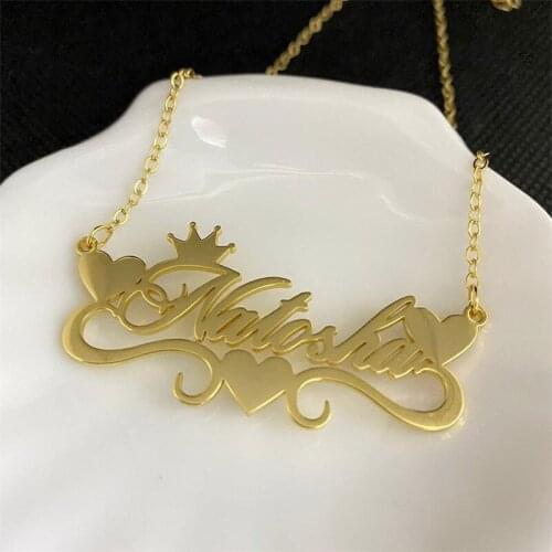 Kpop Jewelry Custom Name Crown Necklace Heart Choker Stainless Steel Customized Name Necklaces For Women Wedding Gift