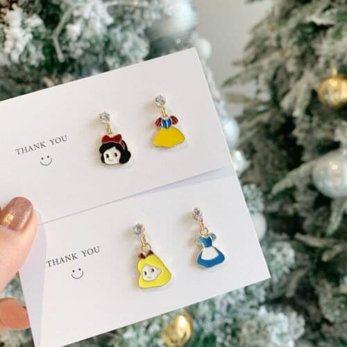 Stud Earrings Sweet Cute Cartoon Dress Ear Stud Net Red Asymmetric Girl Ear Clips