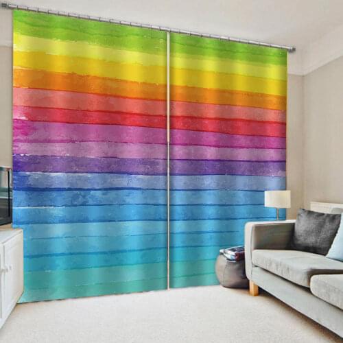 Colorful Rainbow Window Curtain Modern Abstract Oil Painting Artwork Living Room Curtain Treatment Draps Home Decor