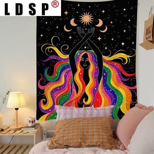 LDSP Indian Moon Phase Girl Mandala Tapestry Wall Hanging Rugs Background Cloth Beach Mat Blanket Art Bedroom Home Decor