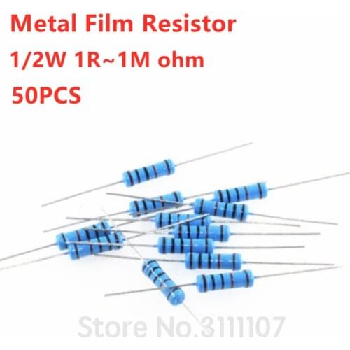 50PCS 1/2W 1% 1R~1M ohm Metal film resistor 100R 220R 330R 1K 1.5K 3.3K 4.7K 4K7 47K 100K 3K3 560K 1M ohm resistance