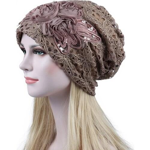 Fashion Sequin Bow Flower Knit Hat Autumn Winter Hood Warm Beanies For Women Skullies Windproof Pregnant Caps