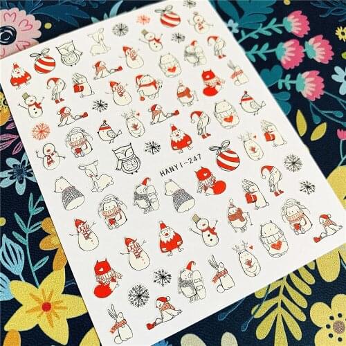 Newest HANYI-247-248-252 Christmas 3d nail art sticker nail decal stamping export japan design