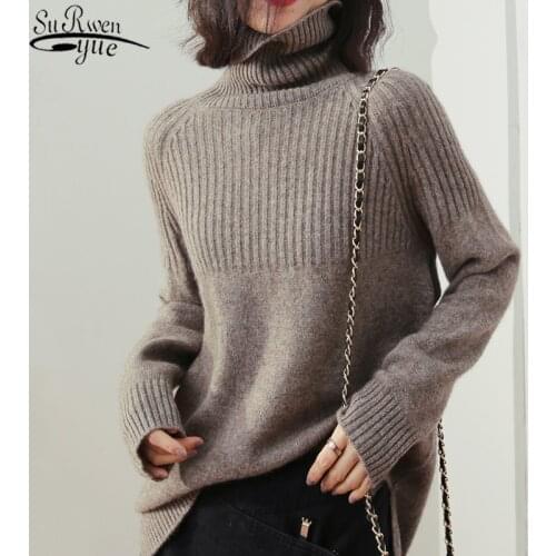 2021 New Long Sleeve Womens Sweater Solid Warm Thick Knitwear Winter Clothes Women Elegant Wild Pullover Women Turtleneck 11123