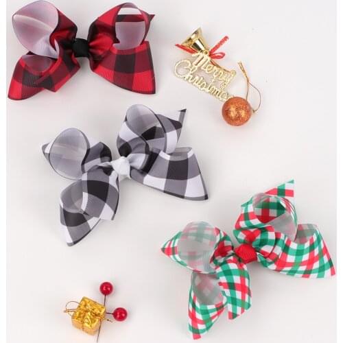 Oaoleer New 5 Inch Cute Plaid Bow Hair Clips Kids Hair Clip Boutique Ribbon Bow Hairpin Fixed Hair Accessories Bowknot Barrettes