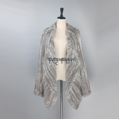 Wholesale Real Fur Overcoat Knitted Chick Rabbit Fur Jacktet Women Turn-down Collar Full Sleeves Coat Top Quality