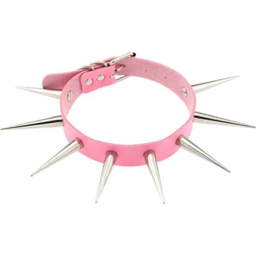 Long Spike Choker Necklaces Punk Collar Women Men Rivets PU Leather Studded Chocker Necklace Goth Jewelry Metal Gothic 2020