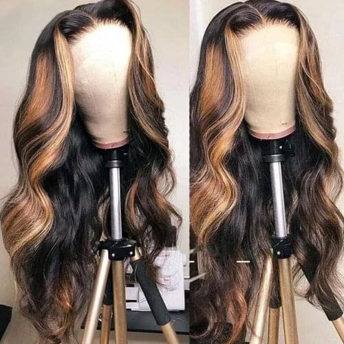 Body Wave Lace Front Human Hair Wigs Wavy Indian Highlight Lace Frontal Wigs P4/27 Ombre Pre Plucked Remy Hair Alipanda Hair