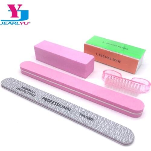 5Pcs/Set Nail File Polishing Nail Manicure Tool Cleaning Brush UV Gel High Quality Tips Lime A Ongle Professionel Tool Kits Pink