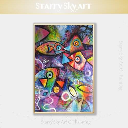 Hand-painted Wall Picture Beautiful Fishes Oil Painting Handmade Canvas Acrylic Painting Fishes Painting for Kitchen Decoration