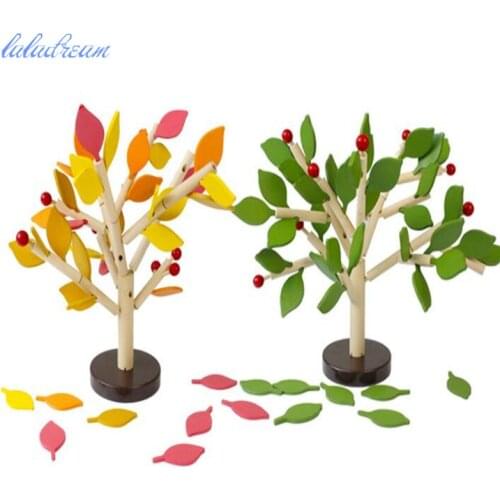 Assembled Tree Wood Green Leaves Building Montessori Wooden Toys Chopping Block Early Educational Toy Children Learning Toy