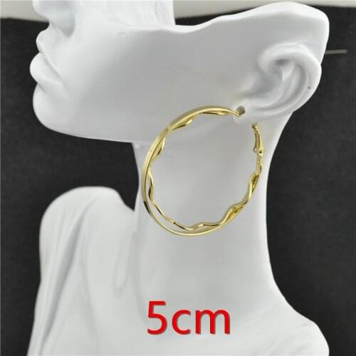 Clipped on the ears Earrings for women Fashion Jewellery Accessories Big circle gold plating Diameter 5cm Young Ladies Earrings