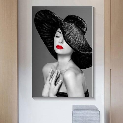Nordic Modern Sexy Woman with Red Lips Canvas Painting Poster and Print Wall Art Picture for Living Room Home Decoration Cuadros