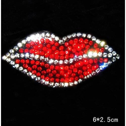 Sexy Red Lip iron on crystal transfers design iron on rhinestone motifs hot fix rhinestone for bag shoes