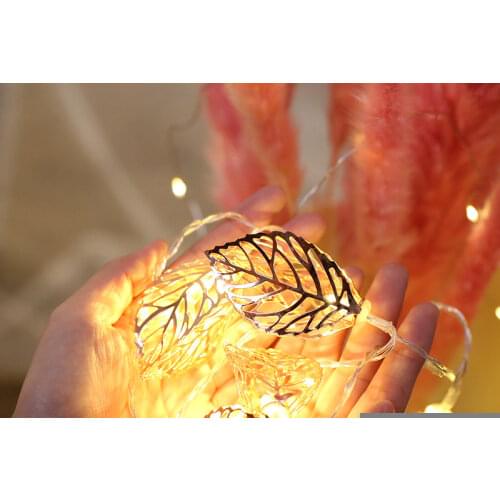 1.5m/3m/6m LED Wrought Iron Gold Foil String Light Hollow Gold Foil String Light Leaf Lamp Indoor Holiday Lighting Decoration