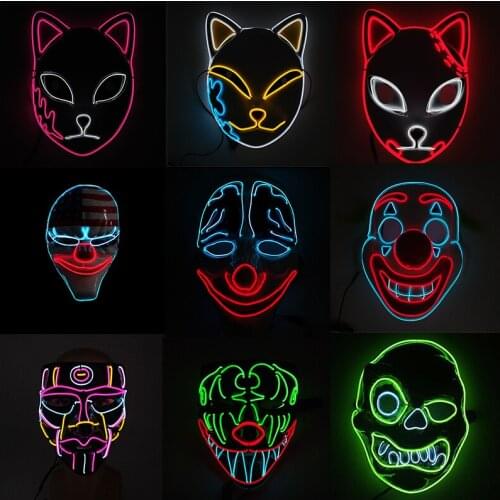 Glowing LED Mask Cosplay Smiling Face Joker Horror Monster EL Wire Mask For Halloween Party Decoration