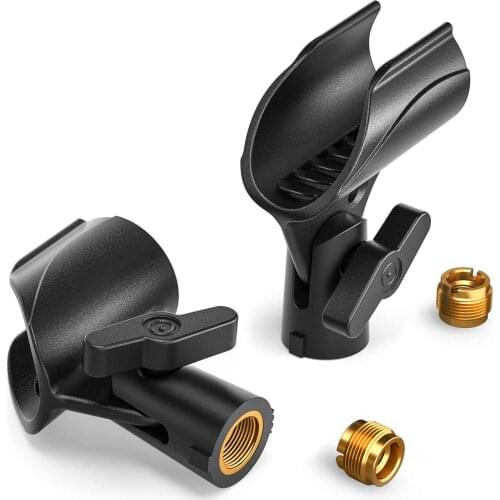Universal Microphone Mic Clip Holder for Mic Stand with 5/8" Male to 3/8" Female Adapter, 2-pack