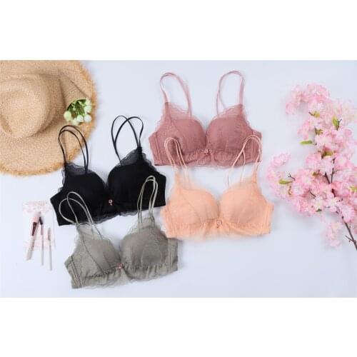 Evening dress lace sexy gathered seamless no steel ring underwear female college high school student breasts bra set