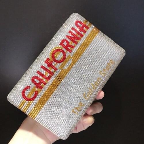 Top Quality Crystal White Clutch Red CALIFORNAI Letter Bridal Handbags Luxury Elegant Women Full Diamond Phone Dinner Clutches