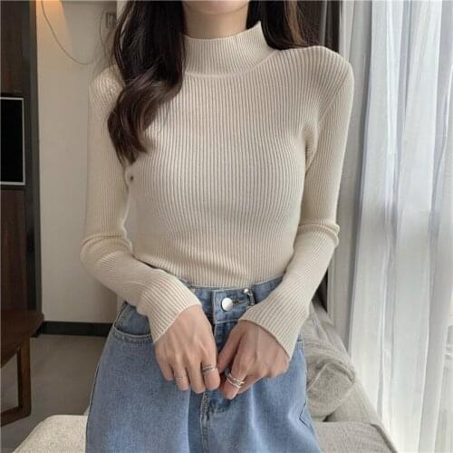 Women Pullovers Sweater Autumn Winter Turtleneck Knitted Sweater Women Long Sleeve Tops Short Slim Sweaters Girls Clothes 17280