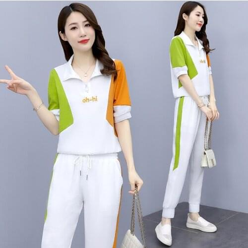 Womens summer suit clothing 2021 trouser two piece set outfit 2 piece set pullover fashion korean top and pant suits