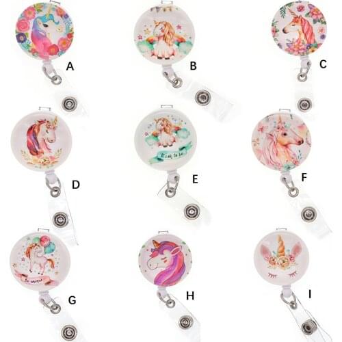 100pcs/New design Animal Unicorn Retractable Badge Reel Glass Beautiful sky Horse ID Badge Reel For Decoration