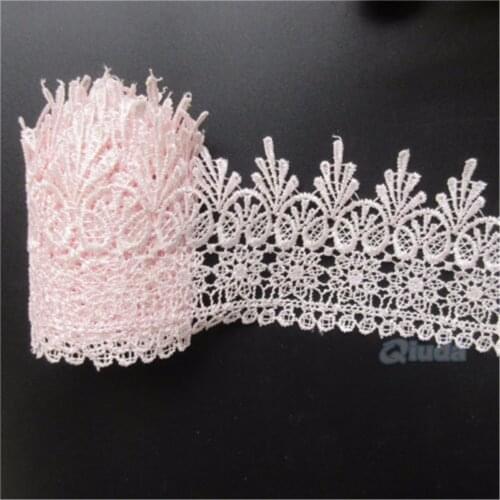 2 yards Pink Embroidered Lace Edge Trim Ribbon Applique DIY Sewing Craft Crochet Vintage Wedding Bridal Dress Clothes Flowers
