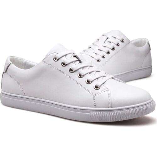 2021 New mens lace up Genuine leather white shoes mens fashion casual Wild flat shoes Spring Sneakers Male Footwear