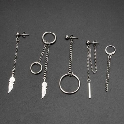 5Pcs KPOP Cool Boys Girls Long Chain Drop Earrings Kit Korean Fashion Jewelry