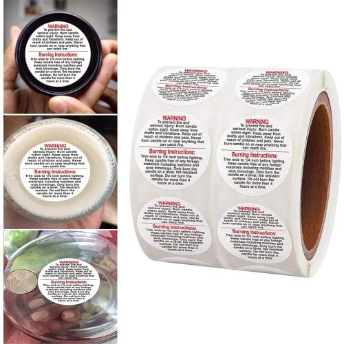 500pcs/roll Candle Warning Label Sticker 3.8cm Candle Jar Container Waterproof Sticker Candle Decorative Stickers