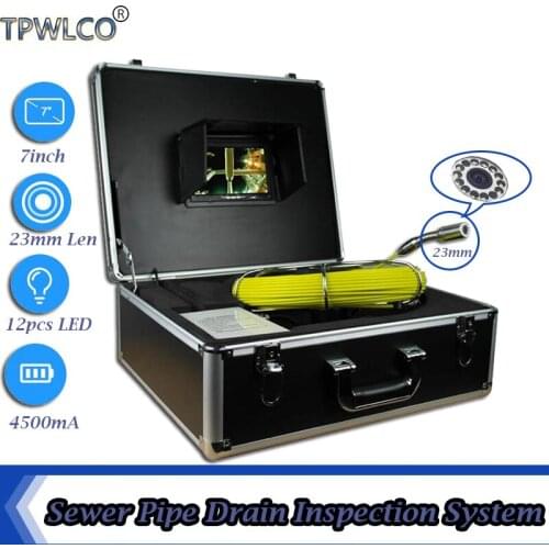 7" LCD Screen Waterproof Sewer Pipe Drain Inspection System With 12V4500mA Battery Box 23mm Industrial Endoscope Camera 20m