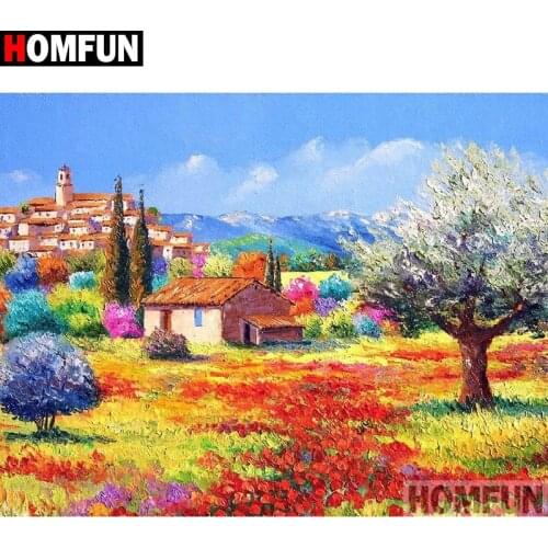 HOMFUN DIY Diamond Painting "Town scenery" Full Drill Square Round Diamond Embroidery 5D Cross Stitch Decoration Home A26089