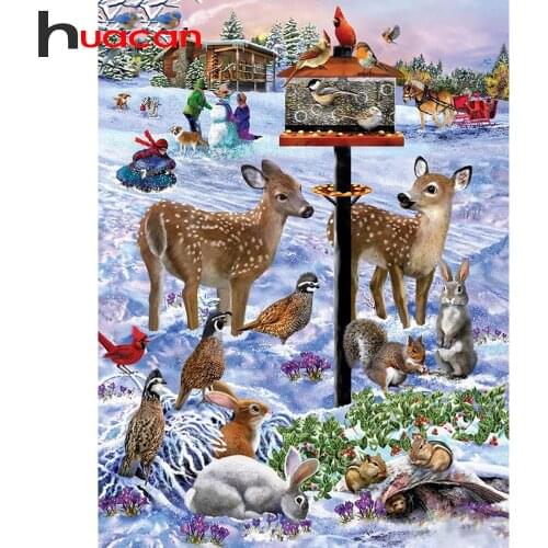 Huacan 5D Diamond Painting Full Drill Animals Diamond Embroidery Mosaic Winter Paintings For Interior Decoration For Home