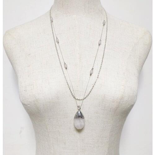 Double layer chain long necklace simple fashion natural stone pendant fine chain for women exquisite party wedding Accessories