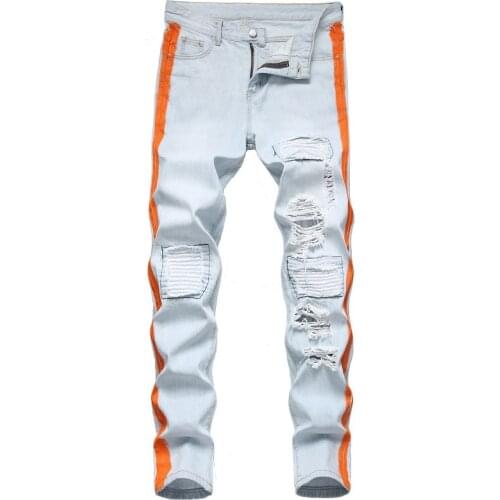 New Arrival Mens Cotton Ripped Hole Jeans Casual Slim Skinny White Black Jeans Men Trousers Fashion Male Hip hop Denim Pants