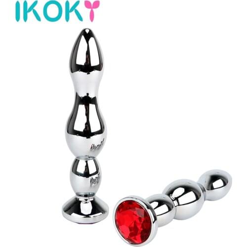 IKOKY Erotic Stainless Steel Metal Anal Beads Long Butt Plug Big Size Adult Product Jewel Anal Plug Sex Toys for Women and Men