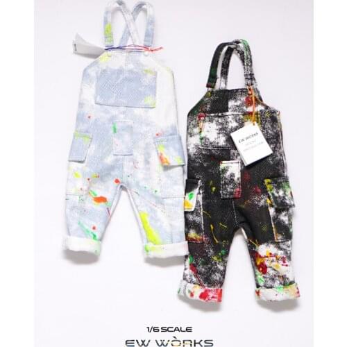 EWWORKS 1/6 Spray Dyed Handmade Ink Splash Overalls Jeans Clothing Accessories Fit for 12" Action Figure Body