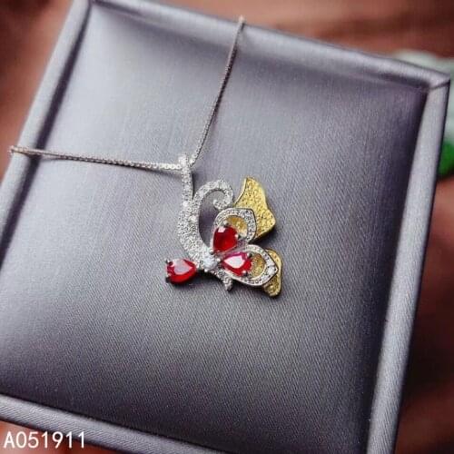 KJJEAXCMY fine jewelry natural ruby 925 sterling silver women pendant necklace chain support test noble