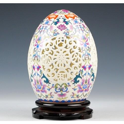 Jingdezhen Ceramic Works Thin Tire Hollow Lucky Egg Fenshui Egg Modern Home Decoration Handicraft Equipment Ornaments Gift