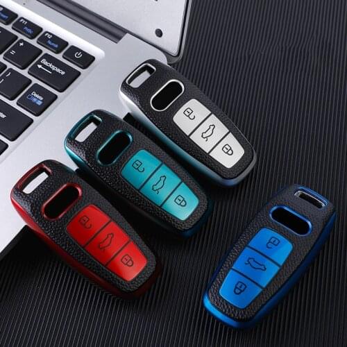 Leather+TPU Car Remote Key Cover Case Shell For Audi Q8 C8 A6 A7 A8 2018 2019 Auto Styling Holder Protection Shell Accessories