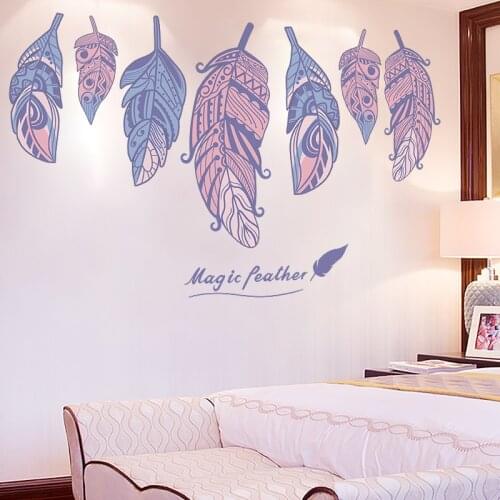 Creative Colorful Feathers Wall Sticker Living Room Background Wall Decoration Aesthetic Art Self-adhesive Wallpaper Home Decor