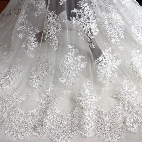 Eyelash Lace Sequined Embroidery Lace Handmade DIY Bridal Wedding Dress Material Clothing Curtain Fabric Fabric