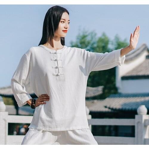 2021 Chinese Traditional Taiji Uniform Woman Linen Man Kung Fu Outfit Vintage Tang Suit Wushu Martial Art Practice Sets Clothing
