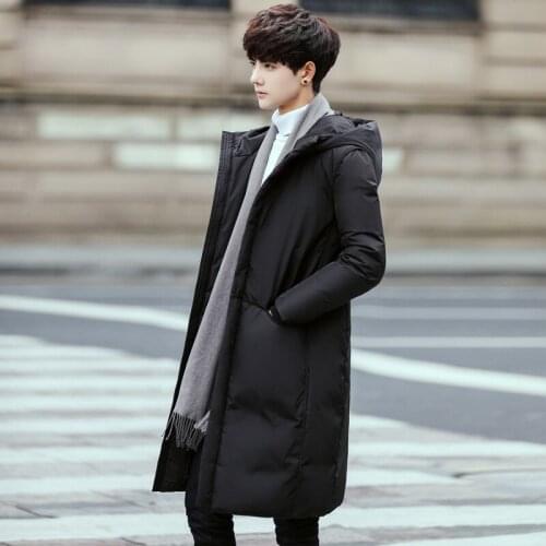 Fashion mens hooded down jackets Autumn Winter mens Long thicken White duck down coat male Solid color zipper warm outwears Top