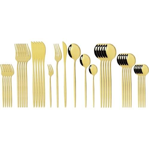 36Pcs Gold Dinnerware Cutlery Set Knife Cake Fruit Fork Coffee Spoon Flatware Silverware Stainless Steel Party Tableware Set