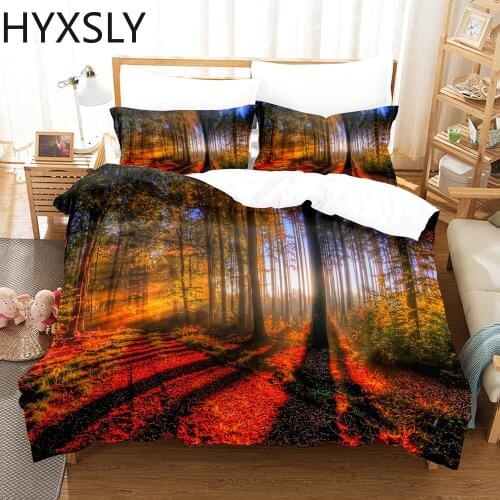 Fall Gold Forest Bedding Set Oil Painting Scenery Comforter Bedclothes Home Decor Queen King Size Single Double Duvet Cover Sets
