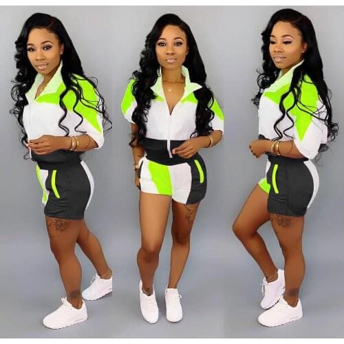 Aprmhisy Hot New Fashion Women Two Piece Matching Sets Turn Down Collar Half Sleeve Jacket And Short Set Outwear Outfits