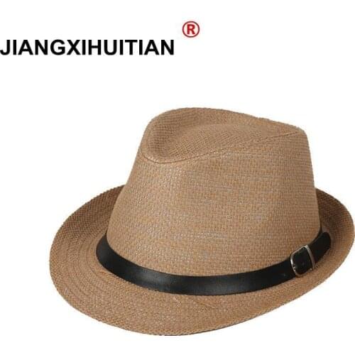 Unisex Beach Staw Sun Hats Stylish Women Men Panama Jazz Hats Cowboy Gangster Cap with Black Belt 2018 Hot Sales Caps 13 color