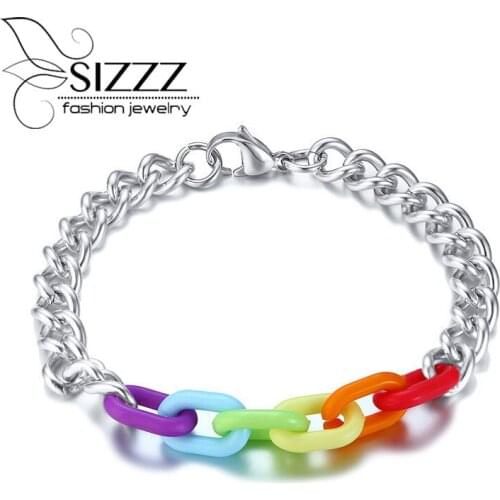 SIZZZ 2018 New Fashion Stylish and simple stainless steel rainbow Bracelet&Bangles for women
