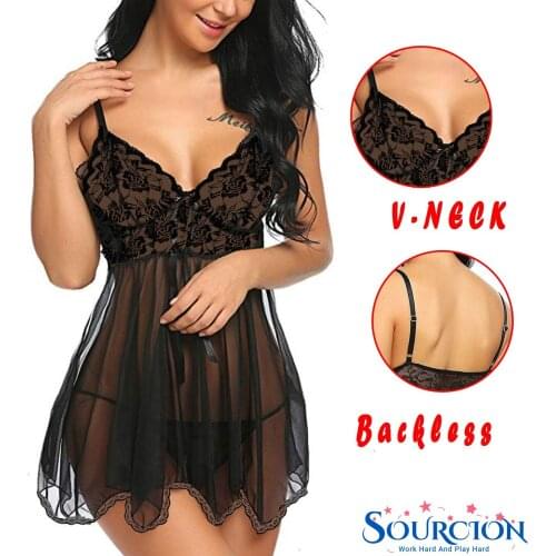 SWT Sexy Lingerie Women Silk Lace Sleeveless Sleepwear Night Dress Babydoll V Neck Nightdress Nightgown Short Underwear